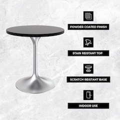 Verve Collection 27" Round Dining Table, Brushed Chrome Base with Black MDF Top