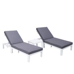 Outdoor White Chaise Lounge Chair Set of 2 With Side Table & Cushions