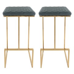 Quincy Leather Bar Stools With Gold Metal Frame Set of 2