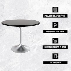 Verve Collection 36" Round Dining Table, Brushed Chrome Base with Black MDF Top