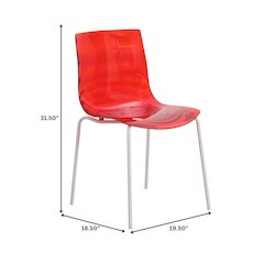 Astor Water Ripple Design Dining Chair in White Base Trans Red Seat Set of 2