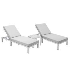 Outdoor Weathered Grey Chaise Lounge Chair Set of 2 With Side Table & Cushions