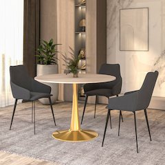 Bristol 40" round dining table Gold base with marbled MDF top