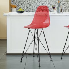 Modern Acrylic Bar stool Cresco Collection Black Base with Trans Red seat