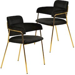 Axis Collection Modern Gold Dining Chair in Black - Set of 2