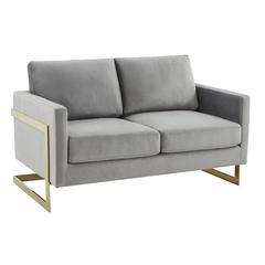 Lincoln Modern Mid-Century Upholstered Velvet Loveseat with Gold Frame