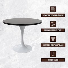Verve Collection 36 Round Dining Table, White Base with Black MDF Top