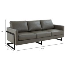 Lincoln Grey Leather Sofa With Black Frame