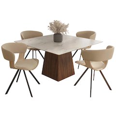 5-Piece Dining Set with Square Dining Table in Washed Walnut/Taupe
