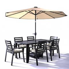 Chelsea Aluminum Outdoor Dining Table With 8 Chairs and Beige Cushions