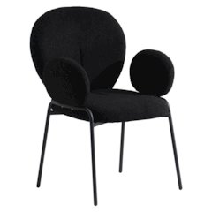 Celestial Series Boucle Dining Arm Chair, Black Frame with Black Fabric Set of 2