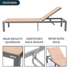 Marlin Modern Grey Aluminum Outdoor Patio Chaise Lounge Chair