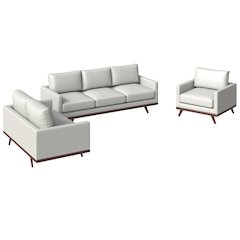 Chester 3-Piece Leather Living Room Sofa Set with Birch Wood Base White