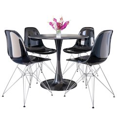 5-Piece Dining Set 35" Round Dining Table in Chrome - Transparent Black