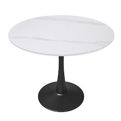 Bristol 31" round dining table Black base with White Sintered stone Top