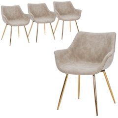 Markley Modern Leather Dining Arm Chair With Gold Legs in Taupe Set of 4