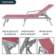Marlin Modern Grey Aluminum Outdoor Patio Chaise Lounge Chair