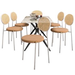 7-Piece Dining Set Rectangular Sintered Stone Dining Table