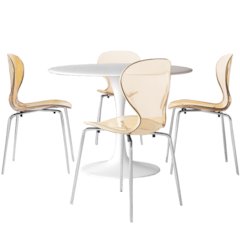 5-Piece Dining Set Round White MDF Dining Table