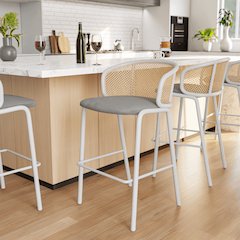 Ervilla Mid-Century Modern Wicker Bar Stool in Grey