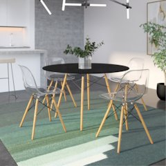 Dover Round Wooden Top Dining Table W/ Natural Wood Eiffel Base