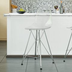Cresco Modern Acrylic Barstool with Chrome Base and Footrest in Clear