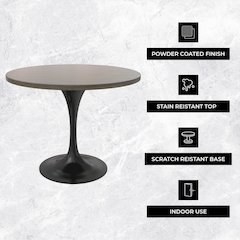 Verve Collection 36 Round Dining Table, Black Base with Dark Maple MDF Top