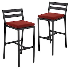 Modern Aluminum Outdoor Bar Chair in black with Cherry Cushions - Set of 2