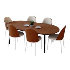 7-Piece Dining Set in White Steel Frame with 6 Dining Chairs and Dining Table
