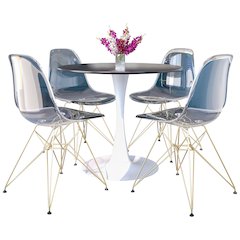 5-Piece Dining Set with 35" Round Dining Table in White Iron