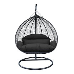 Recluse Collection Modern Outdoor Swing Chair Black Frame with Black Cushion