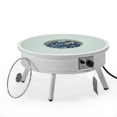 Walbrooke Outdoor Patio Aluminum Round Fire Pit Side Table with Lid