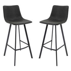 Elland Modern Upholstered Leather Bar Stool With Iron Legs & Footrest Set of 2