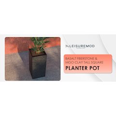 Basalt Series Poly Stone Planter 11" Square 23.6" High in Black