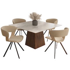 5-Piece Dining Set Square Dining Table White Sintered Stone Top