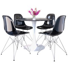 5-Piece Dining Set 35" Round Dining Table in Chrome - Transparent Black
