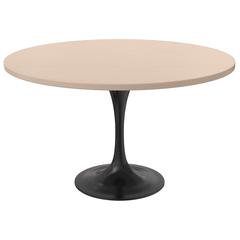 48 Round Dining Table, Black Base with Light Natural Wood MDF Top