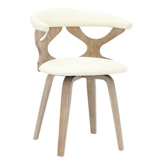 Modern Wooden Dining Chair, Washed Walnut Frame in White