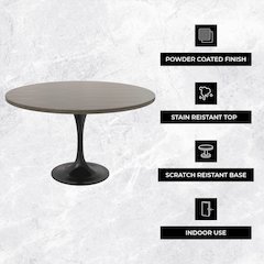 Verve Collection 48 Round Dining Table, Black Base with Dark Maple MDF Top