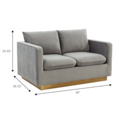 Nervo Modern Mid-Century Upholstered Velvet Loveseat with Gold Frame