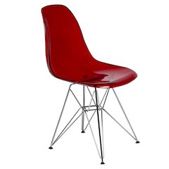 5-Piece Dining Set 35" Round Dining Table in Chrome - Transparent Red