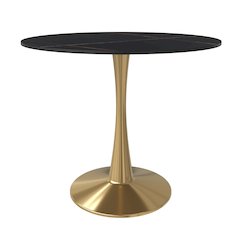 Bristol 35" round dining table Gold base with Black Sintered stone Top