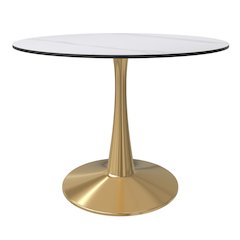 Bristol 40" round dining table Gold base with White Sintered stone Top