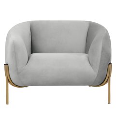 Zuno Collection Modern Single Seater Sofa in Light Grey Velvet