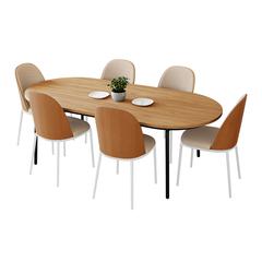 7-Piece Dining Set in White Steel Frame with 6 Dining Chairs and Dining Table