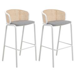 Ervilla Mid-Century Modern Wicker Bar Stool in Grey