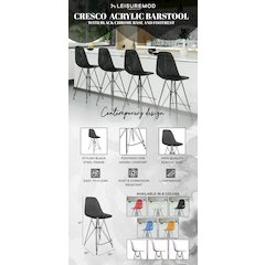 Modern Acrylic Bar stool Cresco Collection Black Base with Trans Black seat
