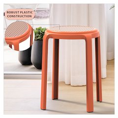 Tresse Series Stackable Round Poly Stool With Wicker Top 13 in Orange
