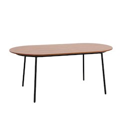 Tule Modern 71" Oval Dining Table with MDF Top and Black Steel Legs in Walnut