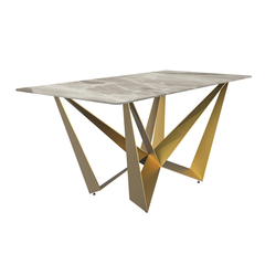 Modern Dining Table with a 55" Rectangular Top and Gold Steel Base
